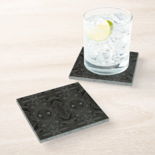 Belladonna Black Abstract Acrylic Fluid Art Glass Coaster
