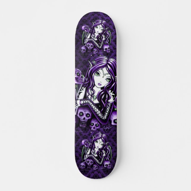 "Belladonna" Gothic Purple Skull Fairy Skateboard (Front)
