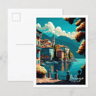 Bellagio Italy vintage travel illustration Postcard