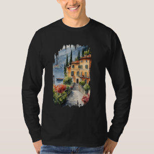 Bellagio Lake Como Watercolour Painting Vintage Ar T-Shirt