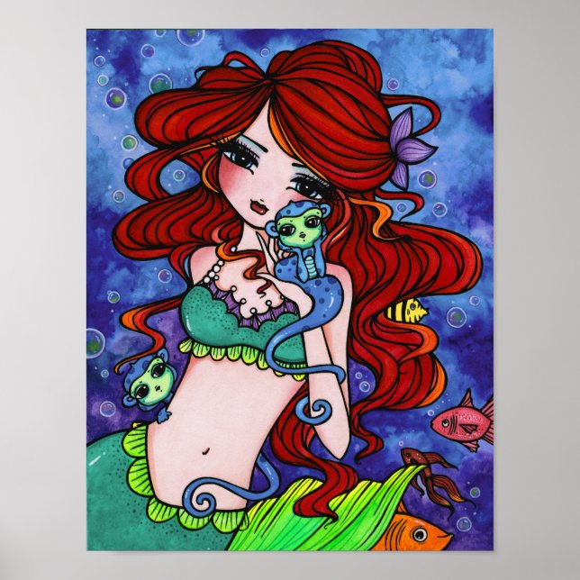 "Bella's Sea Monkeys" Fairy Mermaid Fantasy Art Poster (Front)