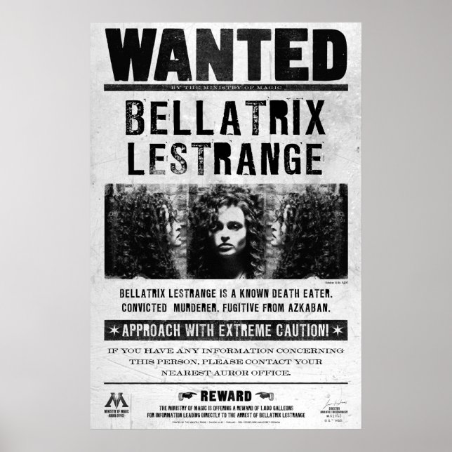 Bellatrix Lestrange Wanted Poster (Front)