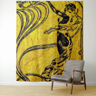 Belle Epoque,Art Nouveau,vintage,gold,black,female Tapestry