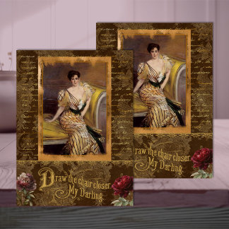 Belle Époque Woman in Brown & Gold Decoupage Tissue Paper