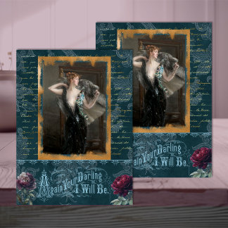 Belle Époque Woman in Deep Teal Blue Decoupage Tissue Paper