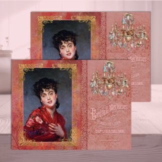 Belle Époque Woman in Soft Red Decoupage Tissue Paper