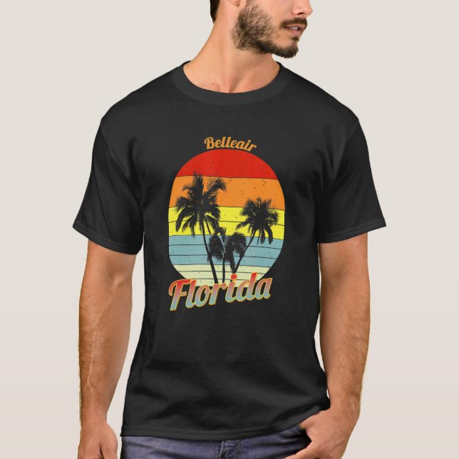 Belleair Florida Retro Tropical Palm Trees Vacatio T-Shirt (Front)