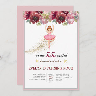 Bellerina Dancer Pink Floral Ballet Birthday Invitation