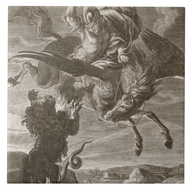 Bellerophon Fights the Chimaera, 1731 (engraving) Tile (Front)