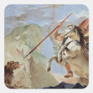 Bellerophon, riding Pegasus, slaying the Chimaera, Square Sticker