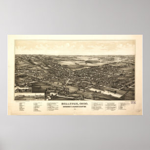 Bellevue Ohio 1888 Antique Panoramic Map Poster