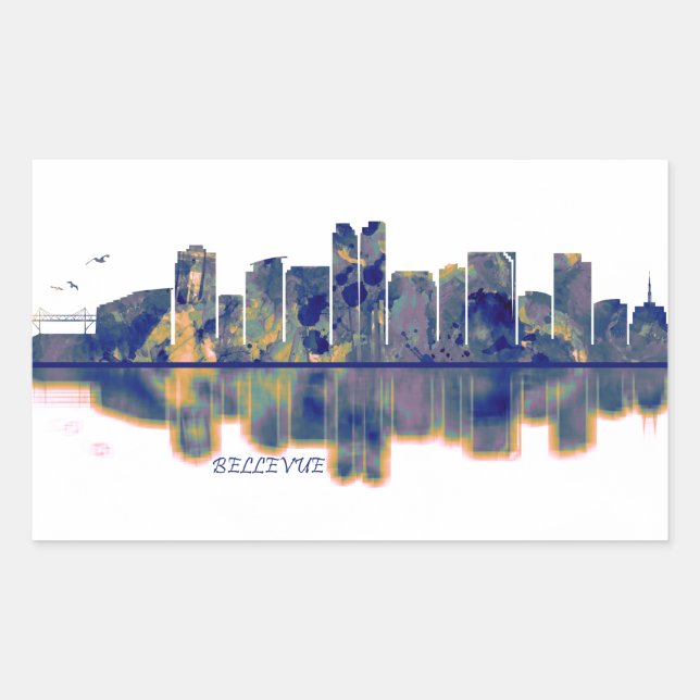 Bellevue Skyline Rectangular Sticker (Front)
