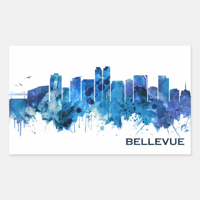 Bellevue Washington Skyline Blue Rectangular Sticker (Front)