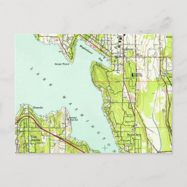 Bellevue Washington Vintage Map  Postcard (Front)