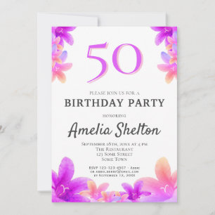 Bellflowers Pink Floral 50th Birthday Party Invitation