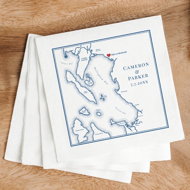 Bellingham Washington Map Elegant Wedding Napkin (Elegant Bellingham Washington Wedding Napkins with navy blue map from Coastal Map Designs)