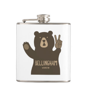 Bellingham Washington Peace Bear Hip Flask
