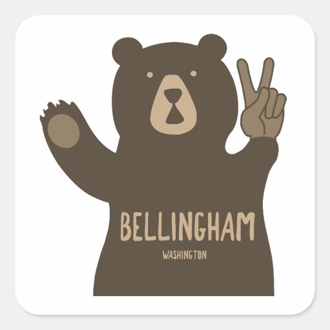 Bellingham Washington Peace Bear Square Sticker (Front)