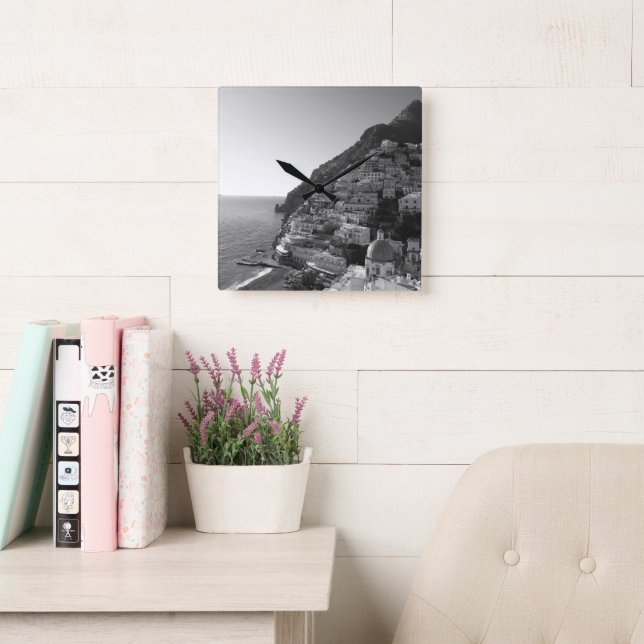Bellissima Positano 1 - BW Square Wall Clock (Reading Room)