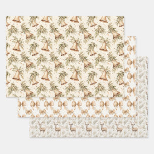 Bells, Bows and Reindeer Wrapping Paper Sheet