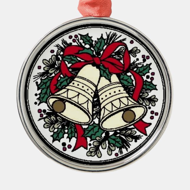 Bells, Bows & Holly - Metal Ornament (Front)