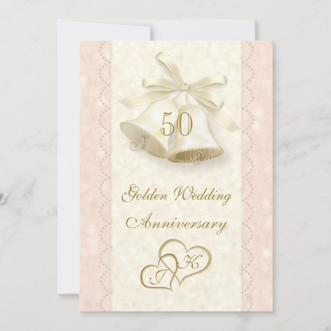 Bells, hearts 50th Wedding Anniversary Invitation (Front)