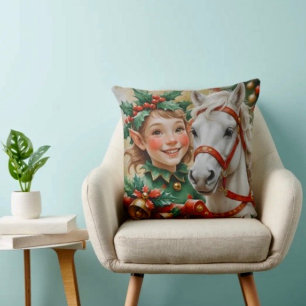 Bells Holly and Horse Christmas Elf Cushion