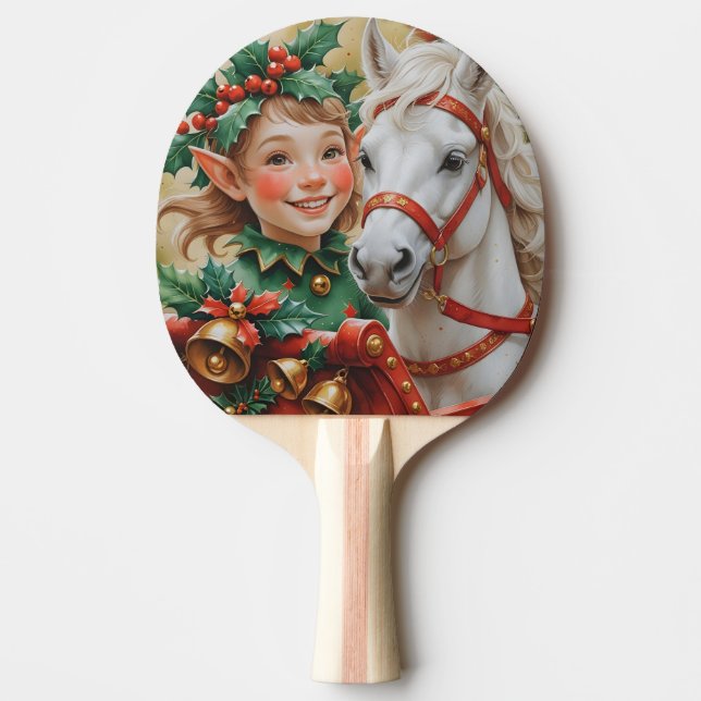 Bells Holly and Horse Christmas Elf Ping Pong Paddle (Front)
