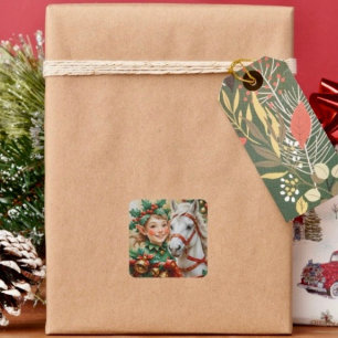 Bells Holly and Horse Christmas Elf Square Sticker