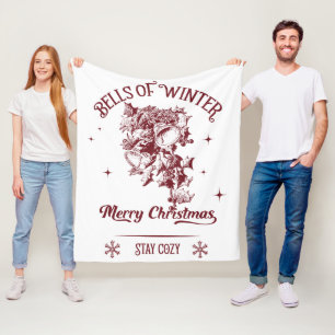 Bells of Winter Vintage Christmas Fleece Blanket