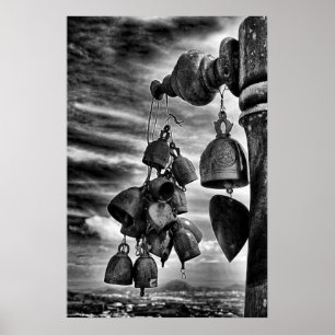 bells on entry in buddhist temple in Thailand Poster