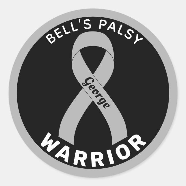 Bell's Palsy Warrior Ribbon Black Round Sticker (Front)