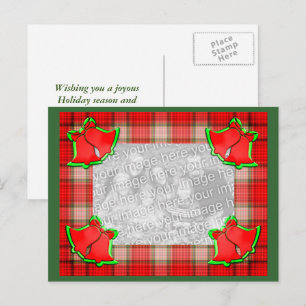 Bells Red Plaid Christmas Holiday Photo Postcard