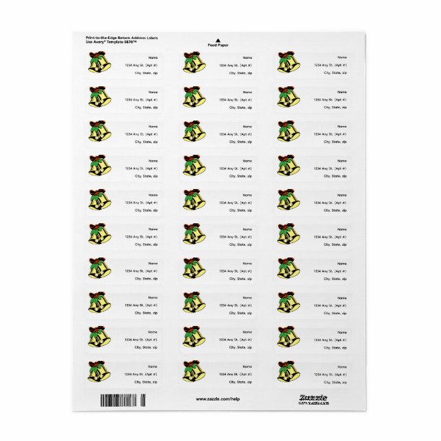 Bells Return Address Labels (Full Sheet)