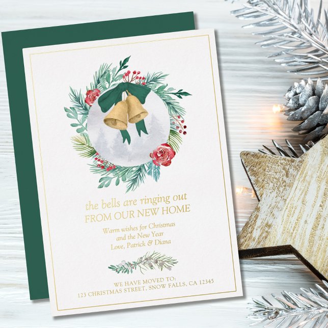 Bells Ringing Out Christmas Wreath New Home Foil H Foil Holiday Card (Creator Uploaded)