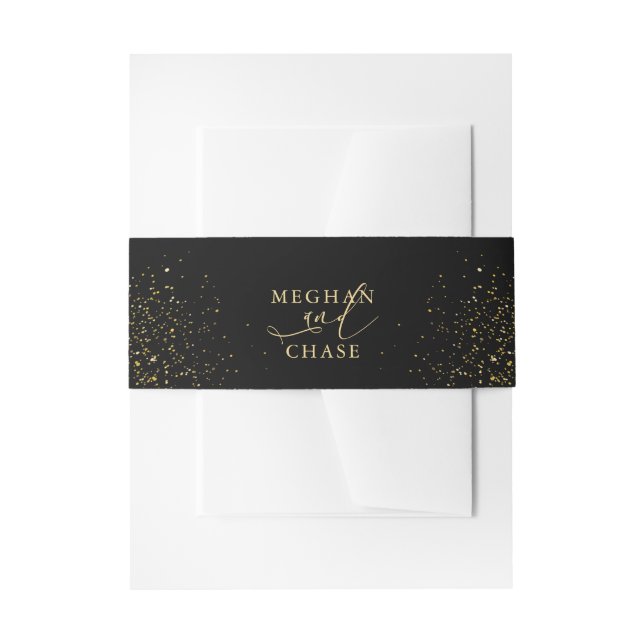 BELLY BAND | Elegant Black and Gold Glitter Invitation Belly Band (Front Example)