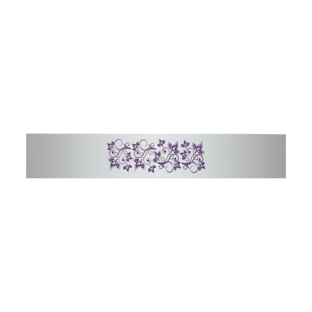 Belly Band | Purple, Silver Grey, Floral | Wedding Invitation Belly Band (Flat)