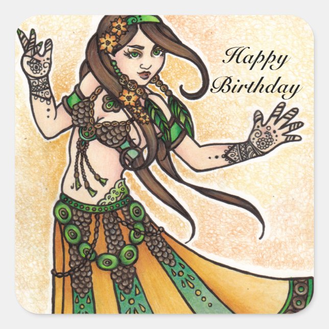 Belly Dancer Birthday Cards Square Sticker (Front)