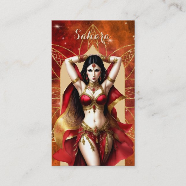Belly Dancer Moroccan Red Gold Business Card (Front)