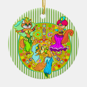 Belly Dancing Cats Ceramic Ornament