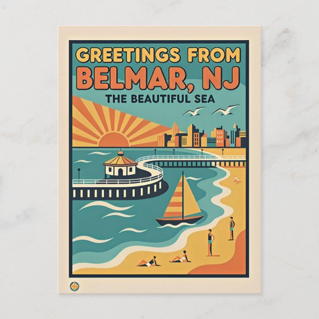 Belmar NJ Jersey Shore Retro Postcard (Front)