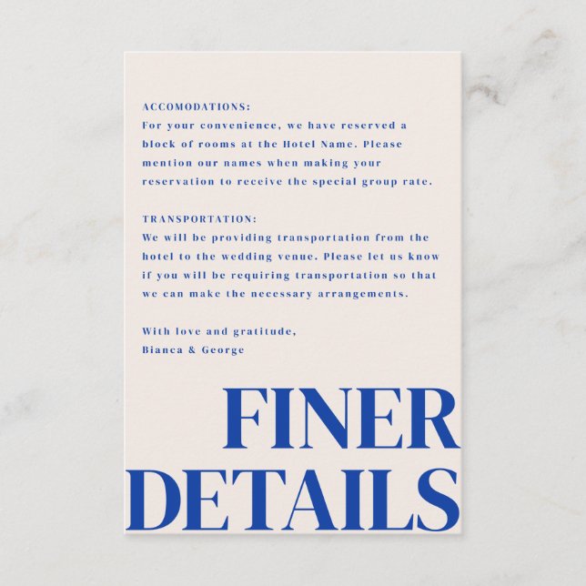 Belmont Vertical Wedding Enclosure Card (Front)