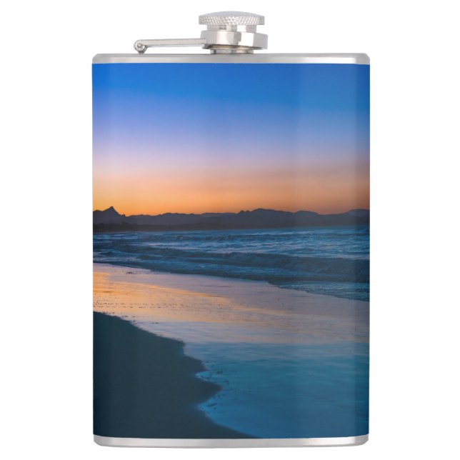 Belongil Beach just after sunset, Byron Bay Hip Flask (Front)