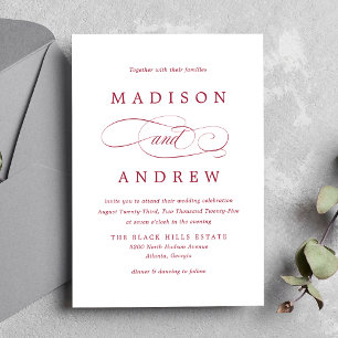 Beloved Burgundy Calligraphy Wedding Invitation