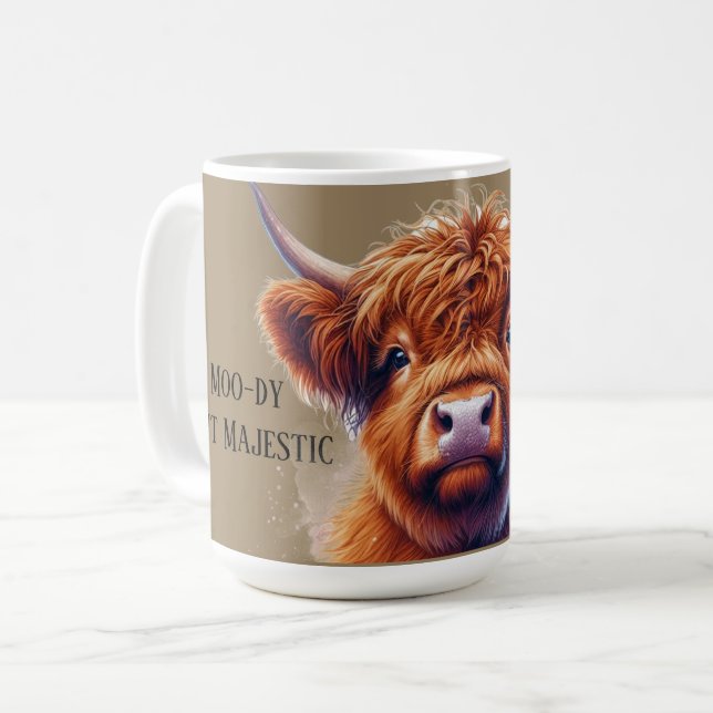 Beloved Highland Cow Moody Majestic Coffee Mug (Front Left)