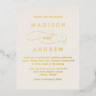 Beloved Ivory and Gold Wedding Foil Invitation Postcard