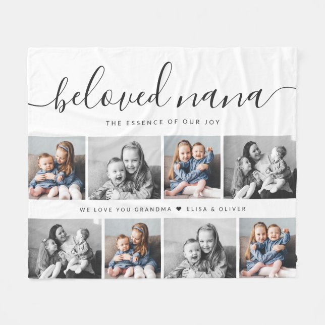 Beloved Nana Grandma Custom Family Photo Keepsake Fleece Blanket (Front (Horizontal))
