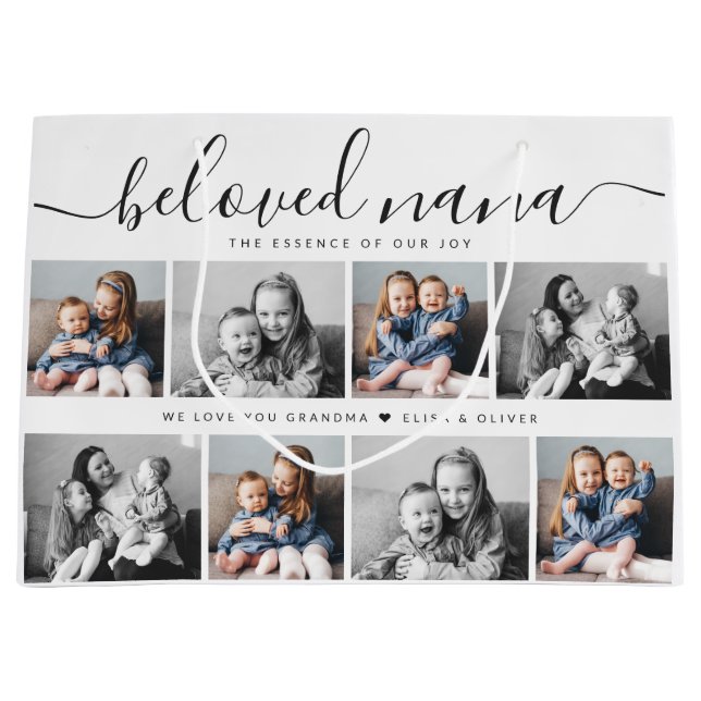 Beloved Nana Grandma Custom Family Photo Keepsake Large Gift Bag (Front)