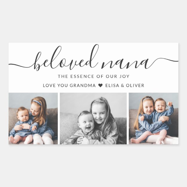 Beloved Nana Grandma Custom Family Photo Keepsake Rectangular Sticker (Front)