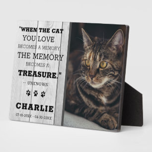 Beloved Pet Cat Photo Memorial Grey Wood Keepsake  Plaque